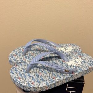 Vineyard Vines Light Blue Shark Pattern Flip Flops